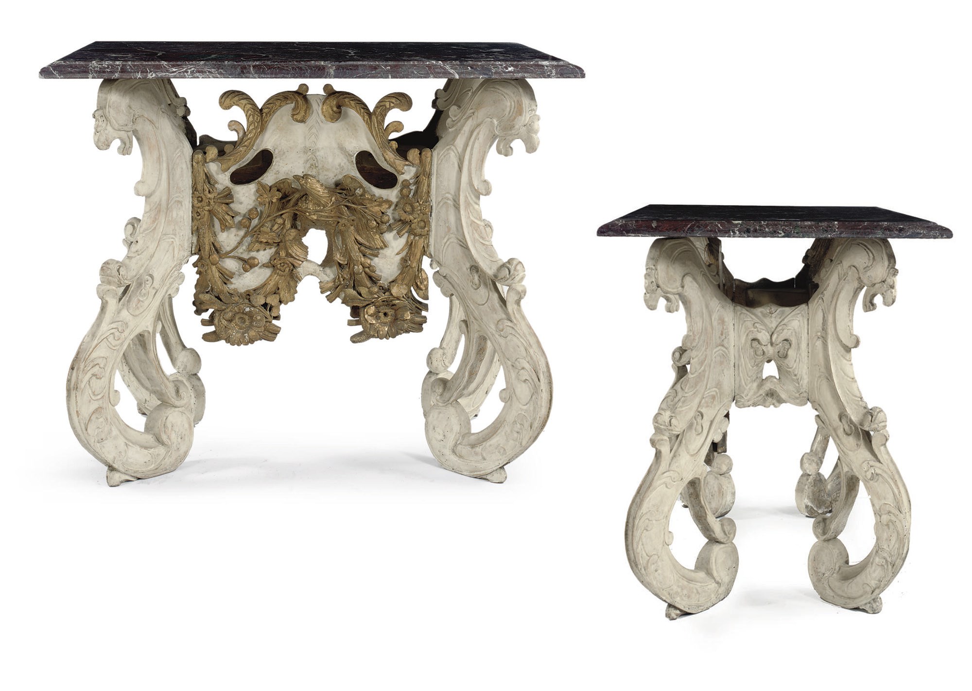 A DUTCH PARCEL-GILT AND WHITE PAINTED SIDE TABLE 'KWABTAFEL'