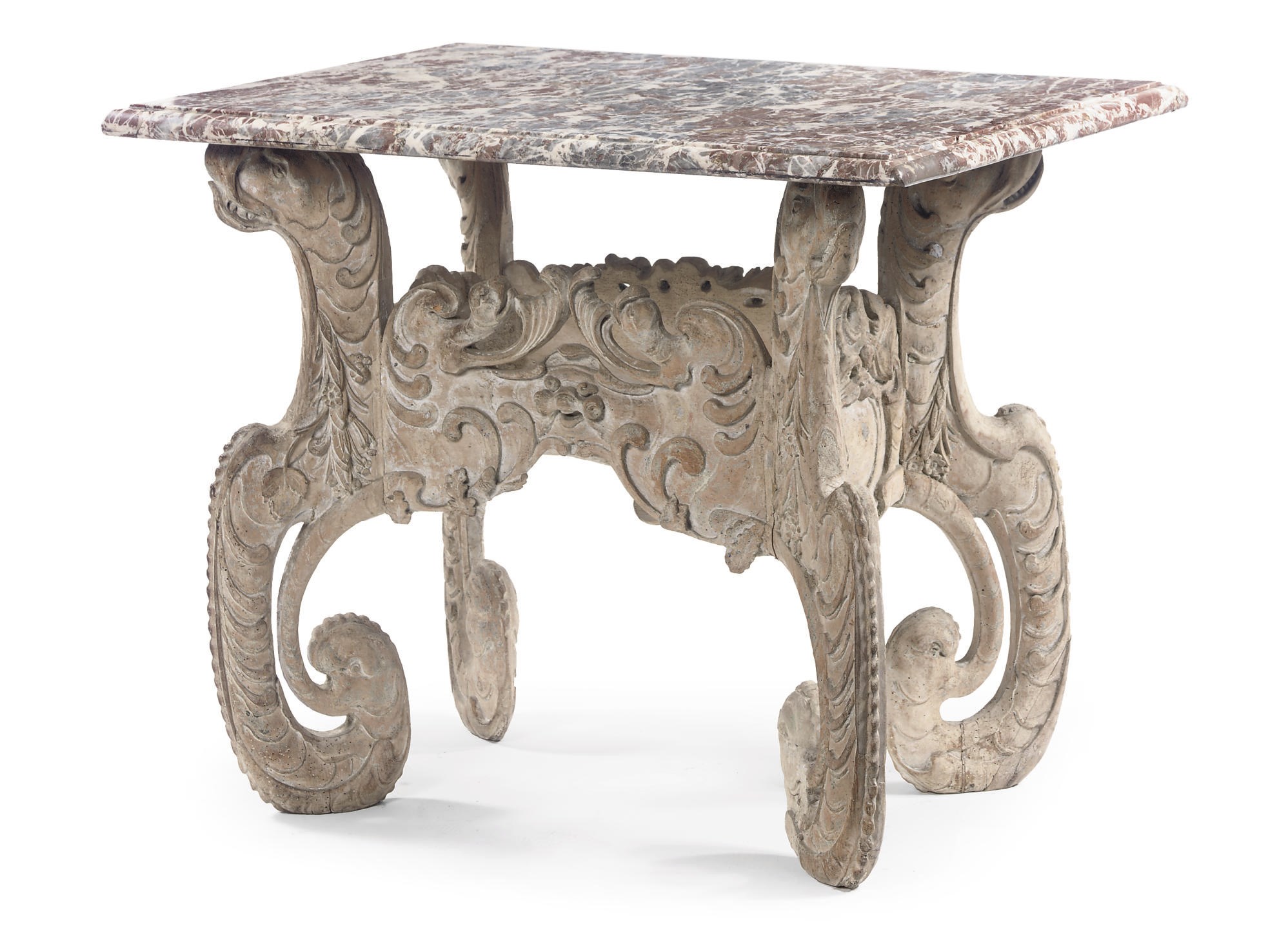 A DUTCH LIME WASHED CARVED LIMEWOOD CENTRE TABLE 'KWABTAFEL'