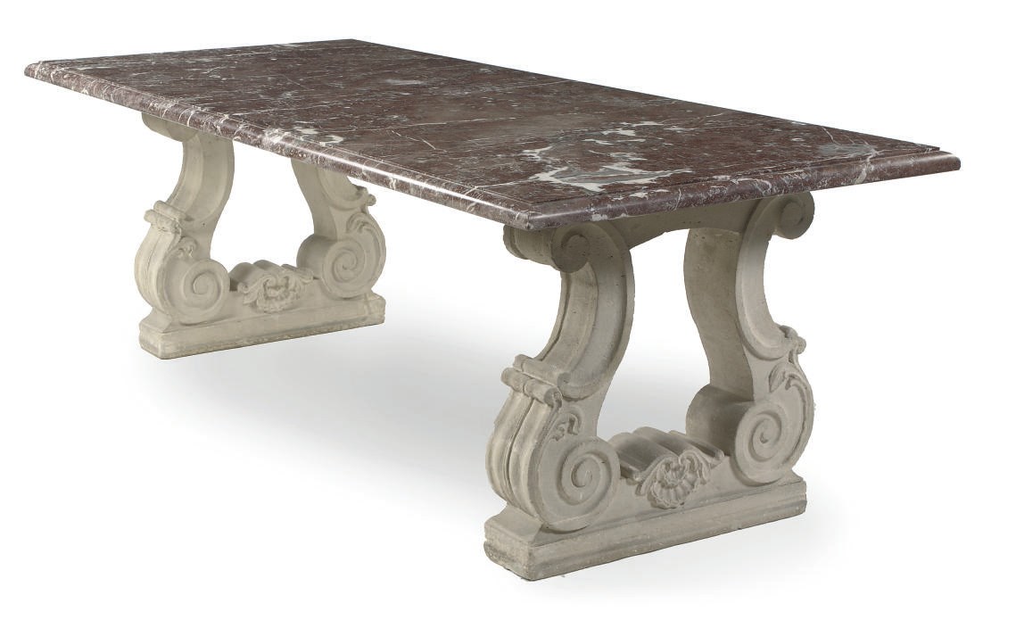 A ROUGE LANGUEDOC MARBLE AND LIMESTONE CENTRE TABLE