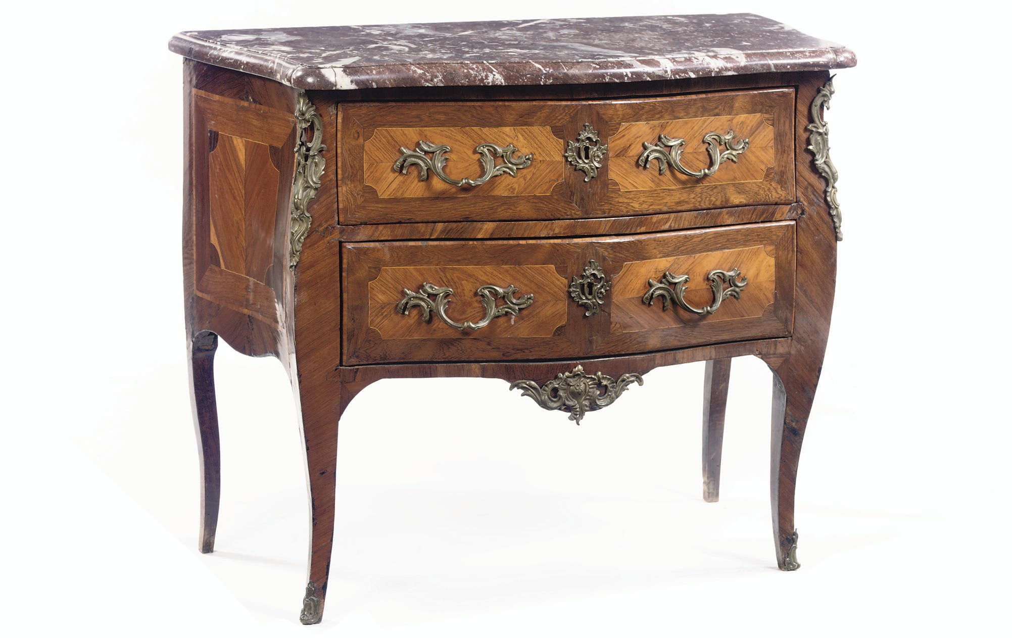 A LOUIS XV ORMOLU-MOUNTED TULIPWOOD AND KINGWOOD COMMODE