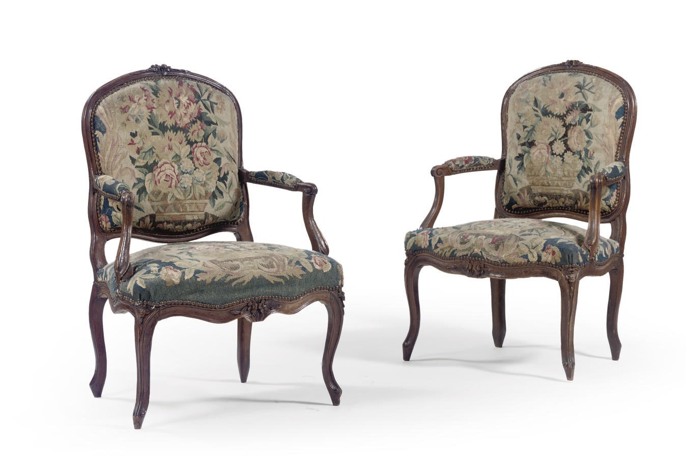 A NEAR PAIR OF LOUIS XV BEECHWOOD FAUTEUILS
