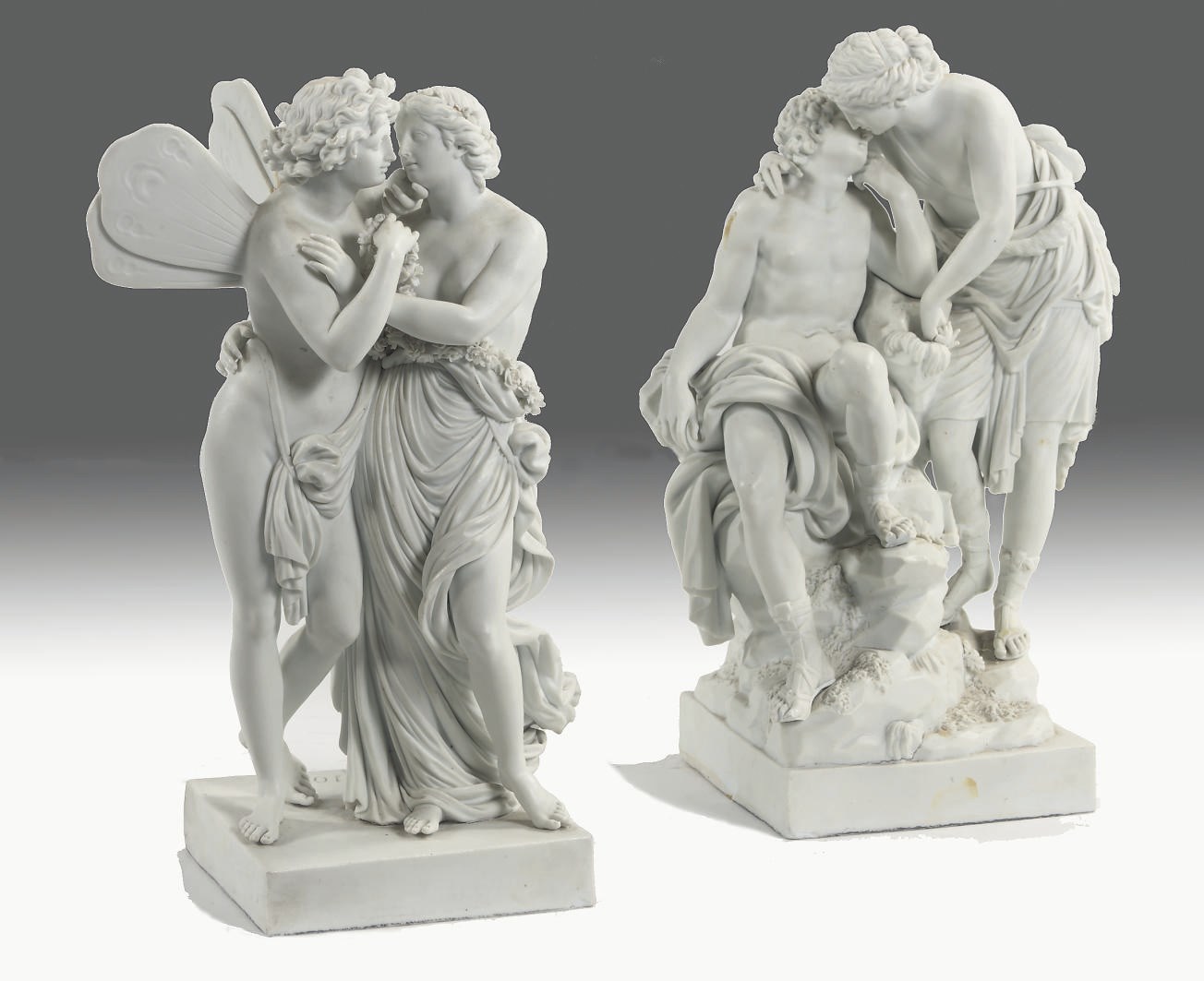 Two Meissen white biscuit groups