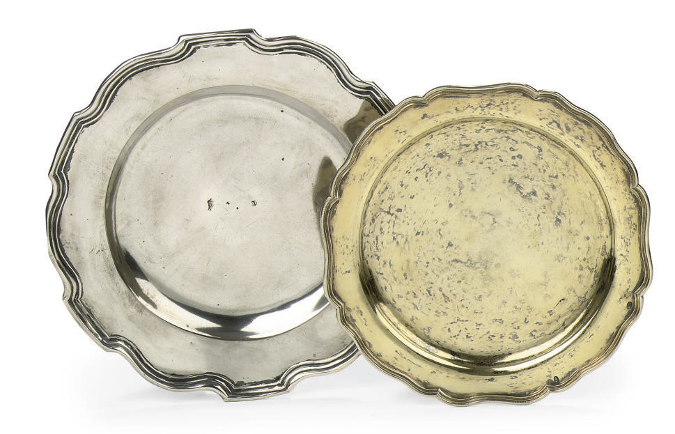 A German silver-gilt dish and a silver dish