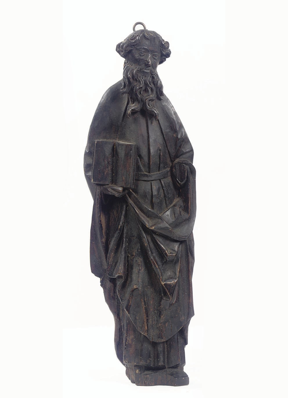 A CARVED WOOD FIGURE OF AN APOSTEL, PROBABLY SAINT PETER