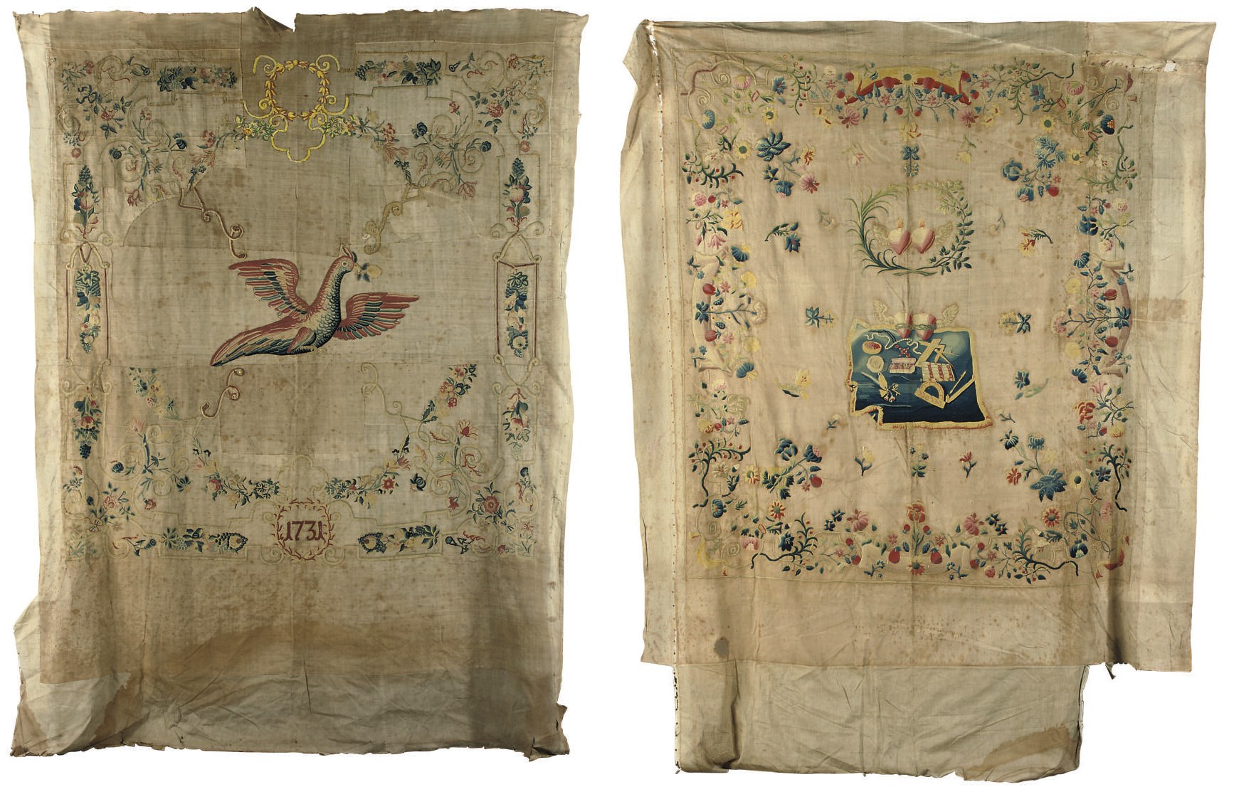 TWO CREWELWORK BEDSPREADS