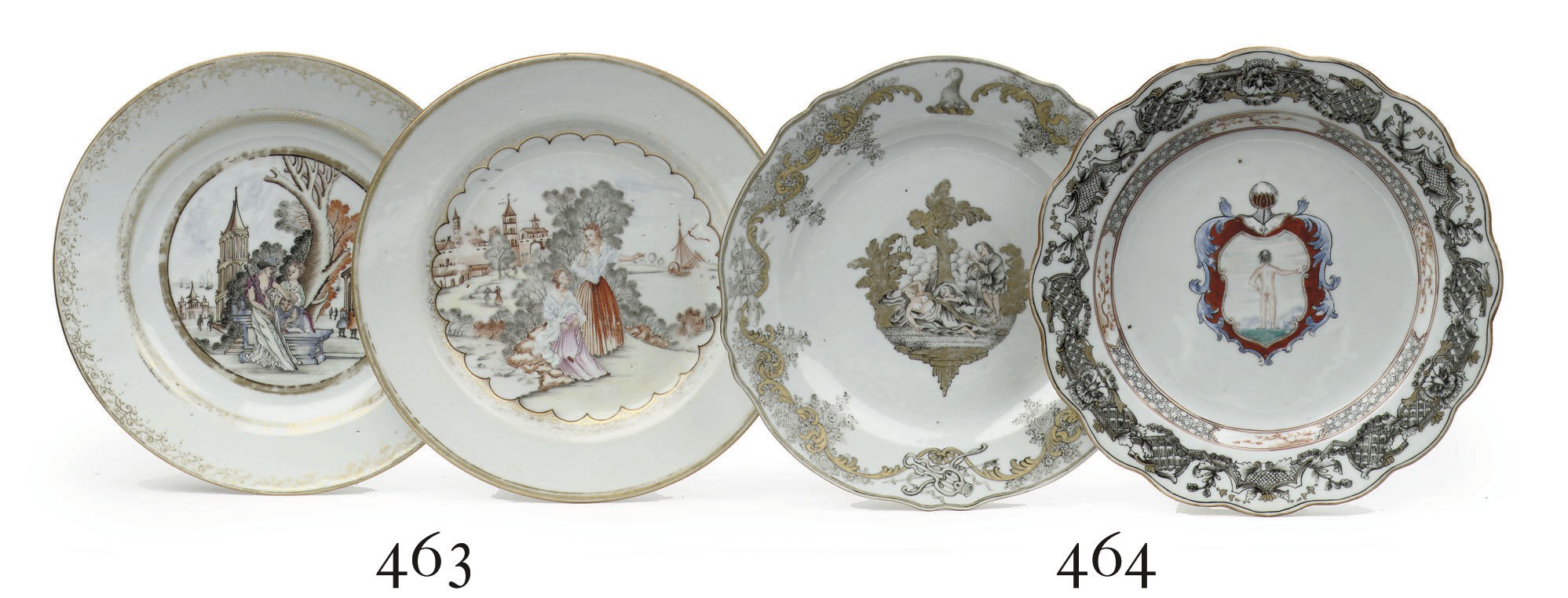 Two Chinese famille rose Meissen-style plates