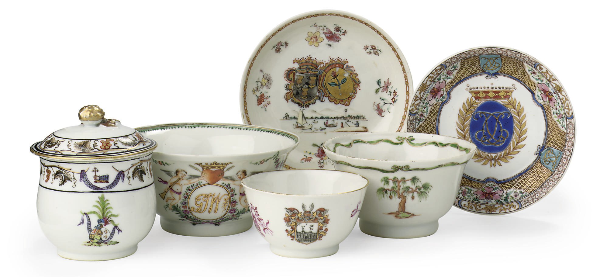 An assorted lot of Chinese armorial and 'monogrammed' porcelain