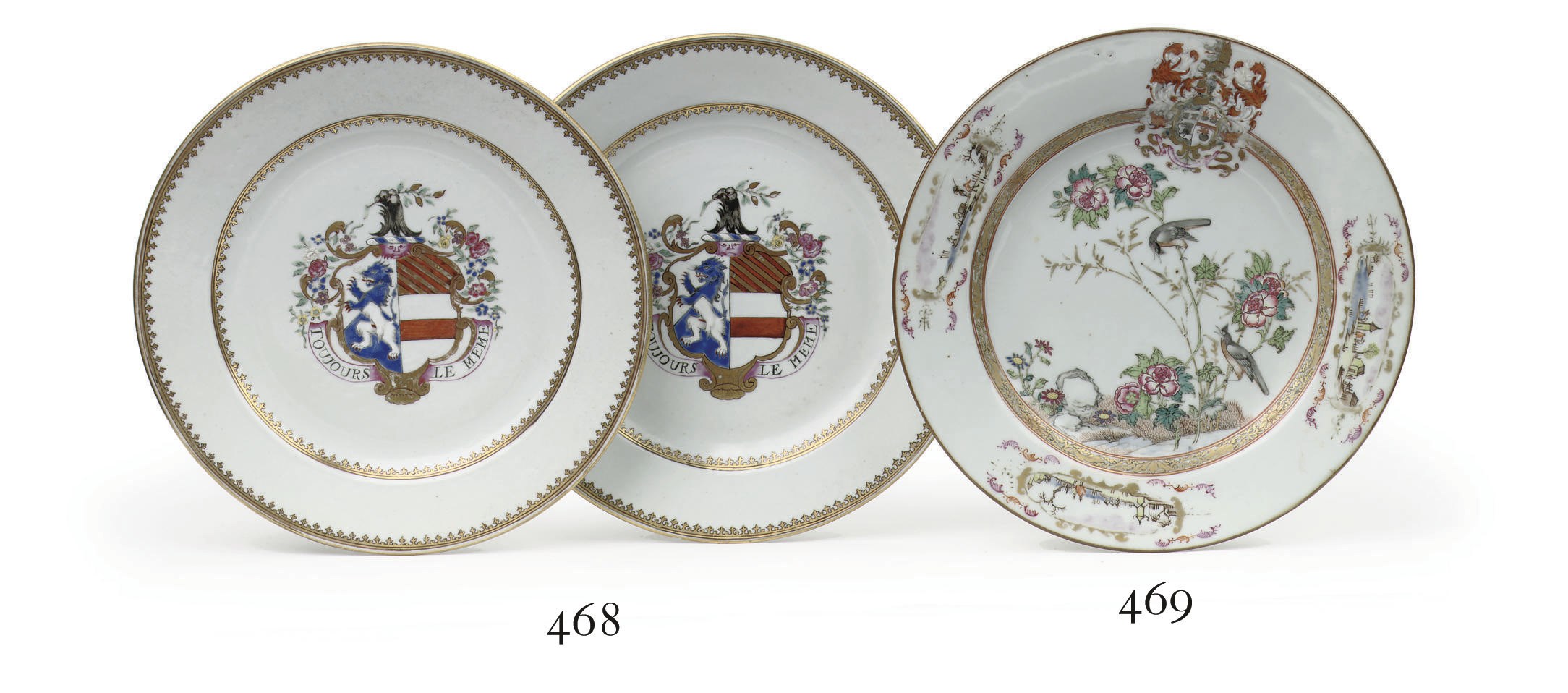 A Chinese famille rose and gilt armorial plate for the English market