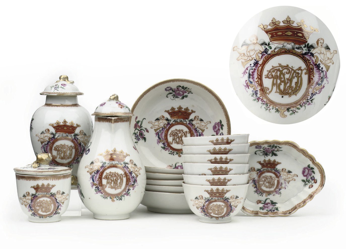 A Chinese famille rose monogrammed part tea-service