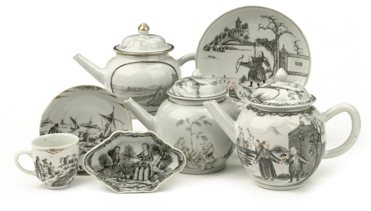 An assorted lot of encre-de-chine porcelain