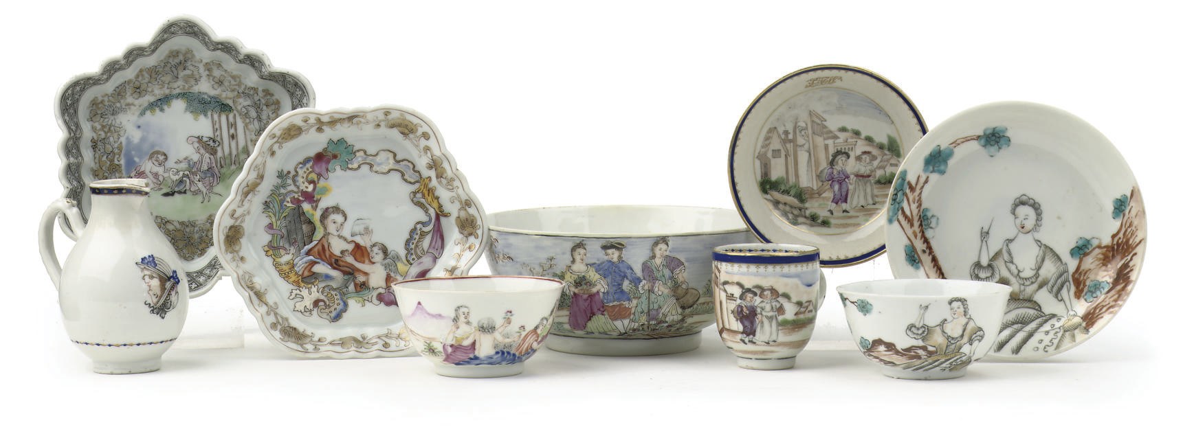 An assorted lot of Chinese famille rose 'European-subject' porcelain
