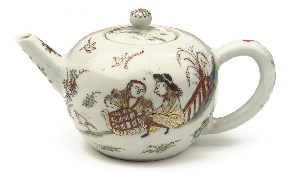 A Chinese verte-imari 'the Bird-Catcher' teapot and cover
