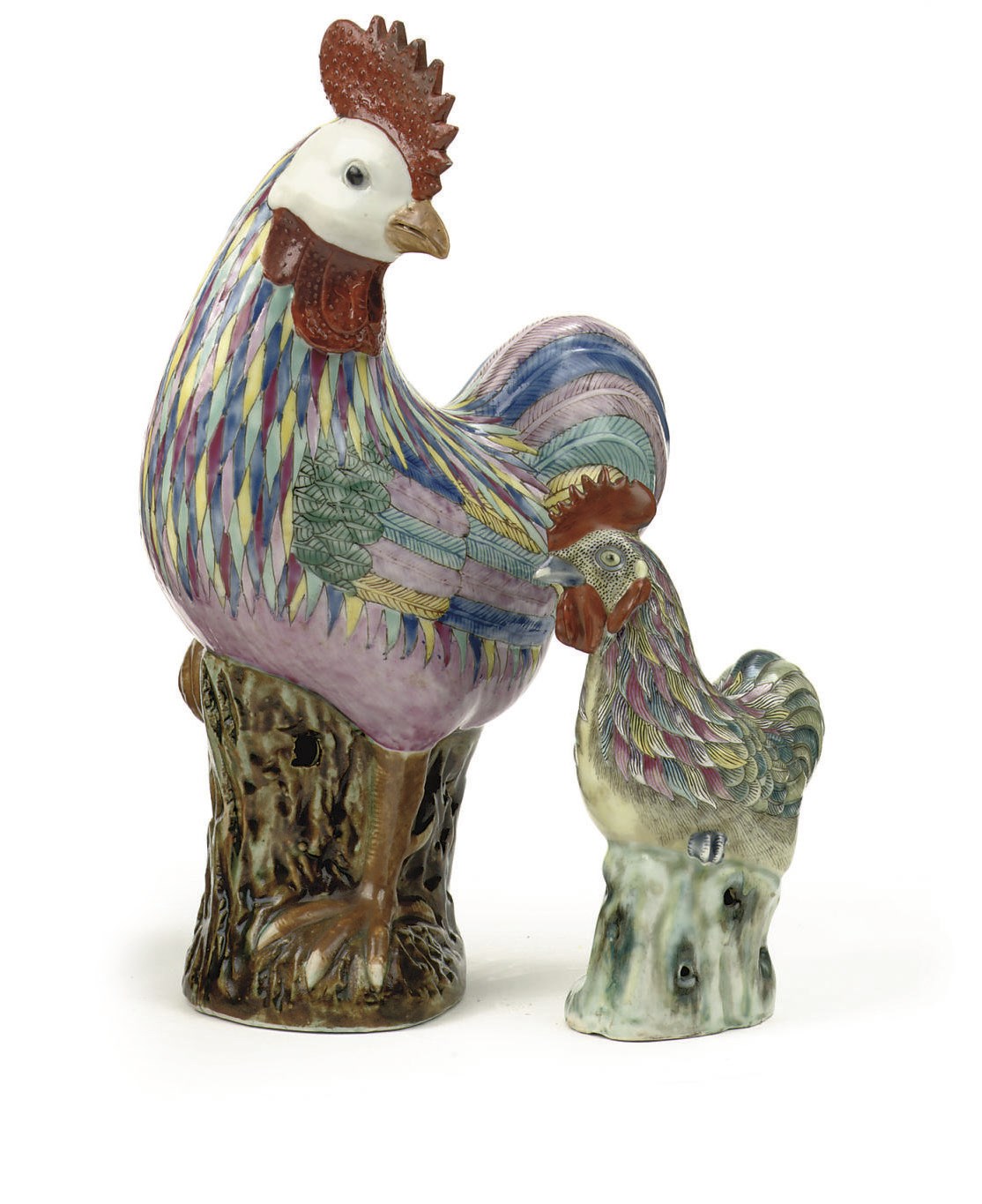 Two Chinese famille rose figures of cockerels