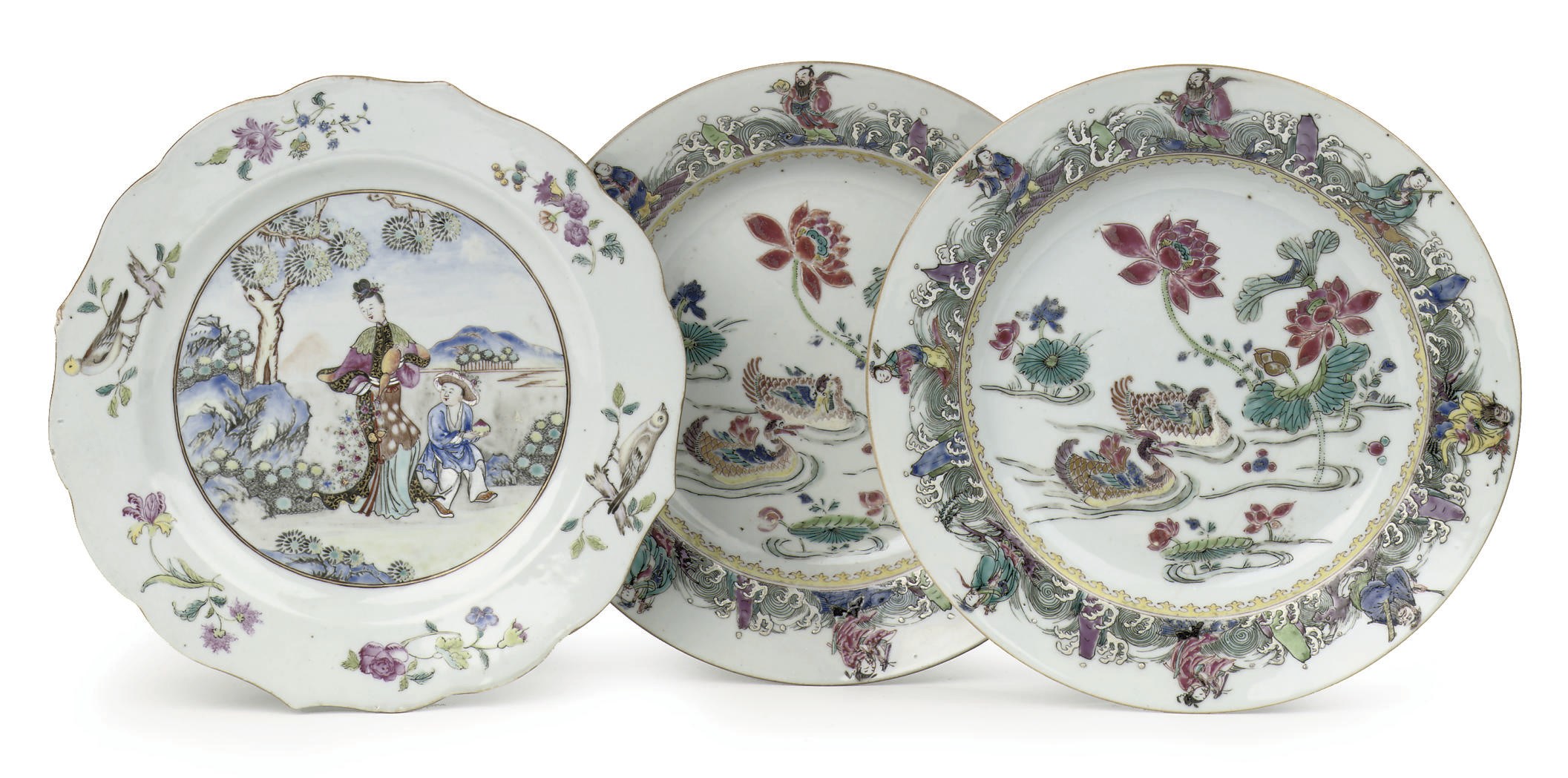 A pair and one Chinese famille rose plate