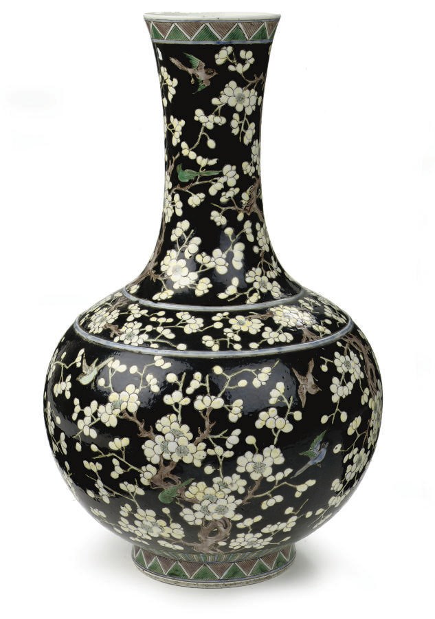 A Chinese famille noire bottle vase