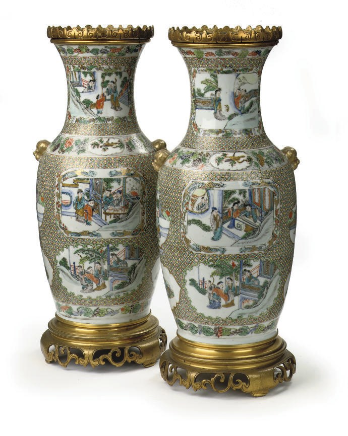 A pair of Chinese Canton famille rose vases mounted as lamps
