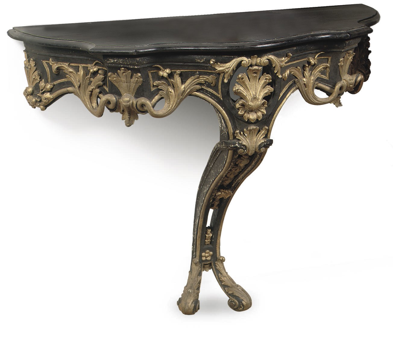 A GERMAN PARCEL-GILT AND EBONIZED CONSOLE TABLE