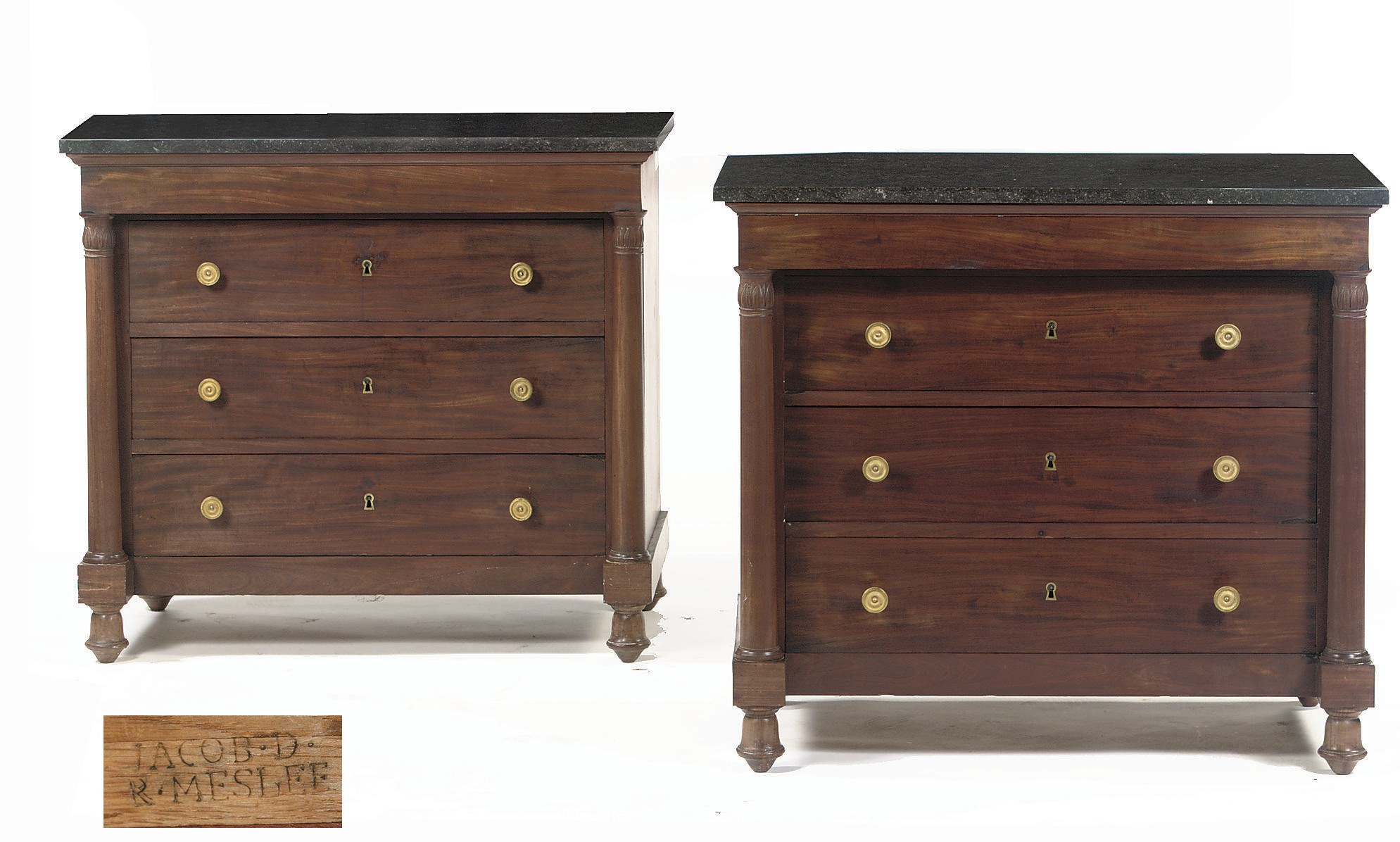 A PAIR OF EMPIRE ORMOLU-MOUNTED MAHOGANY COMMODES