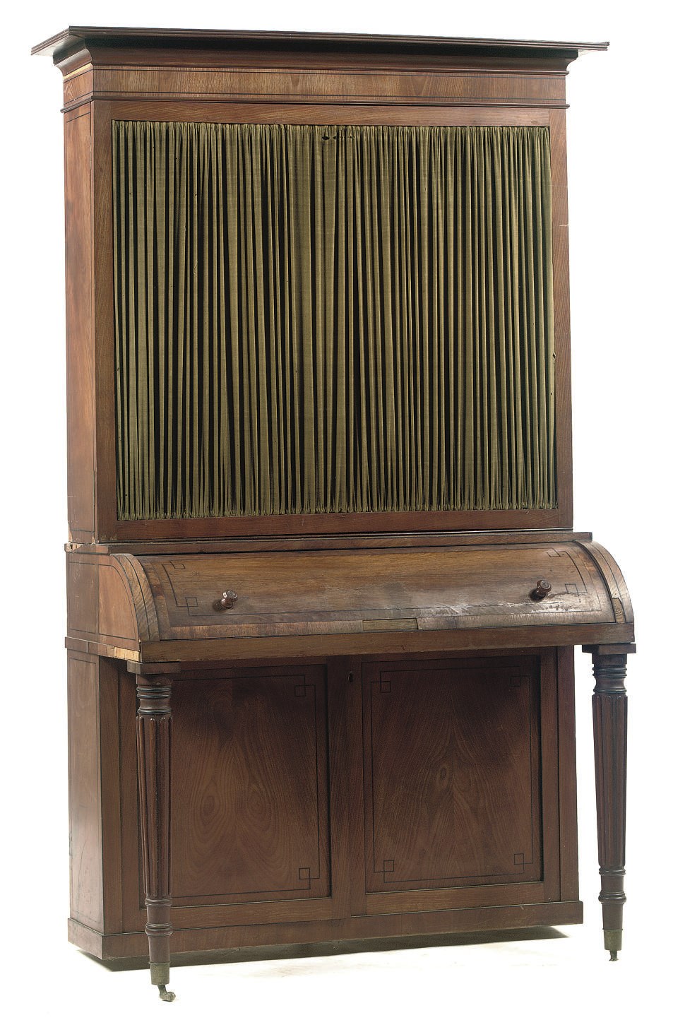 A GERMAN BIEDERMEIER MAHOGANY AND EBONIZED BUREAU BOOKCASE