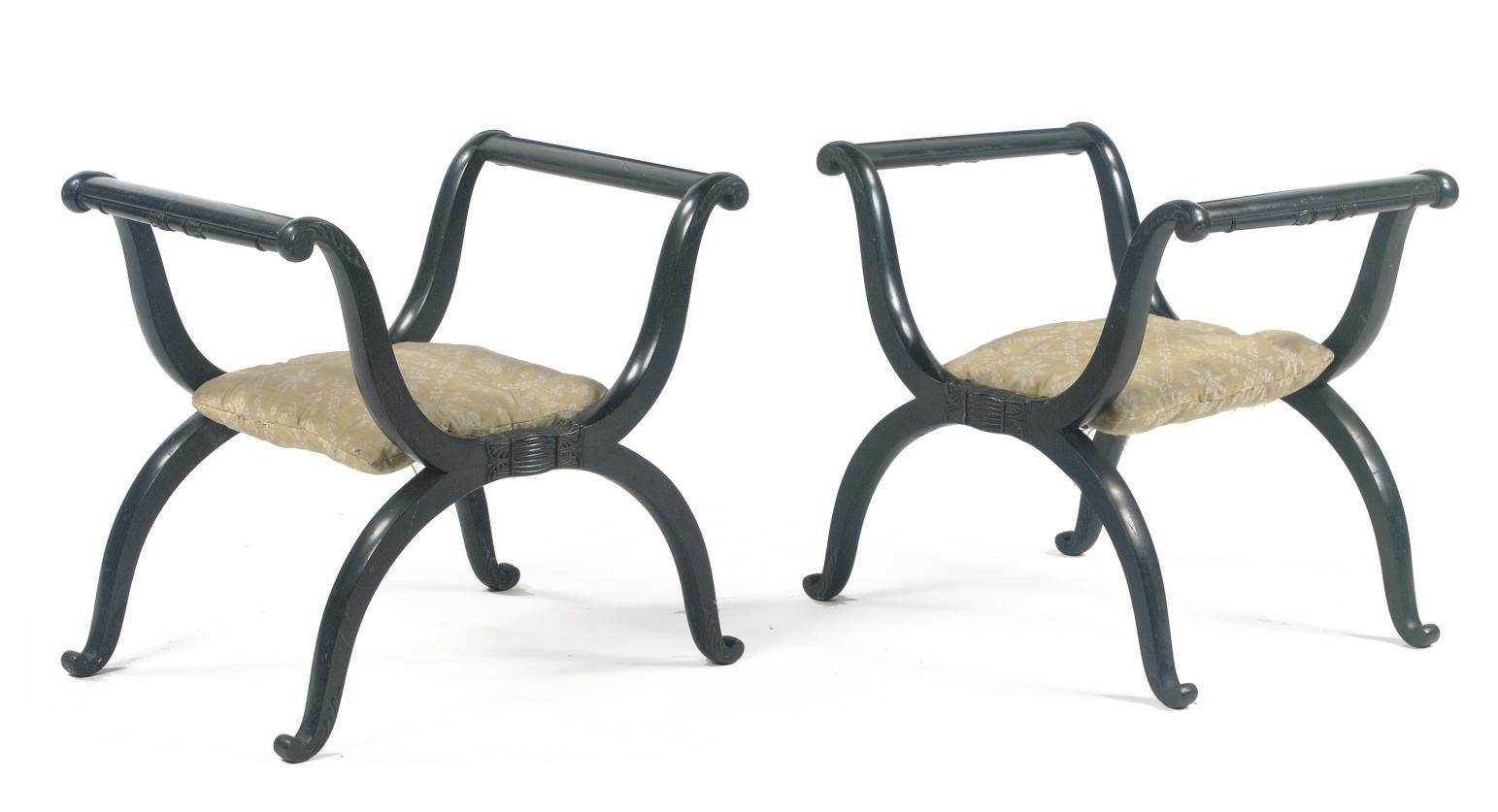 A PAIR OF SOUTH WEST GERMAN EBONIZED FOOT STOOLS