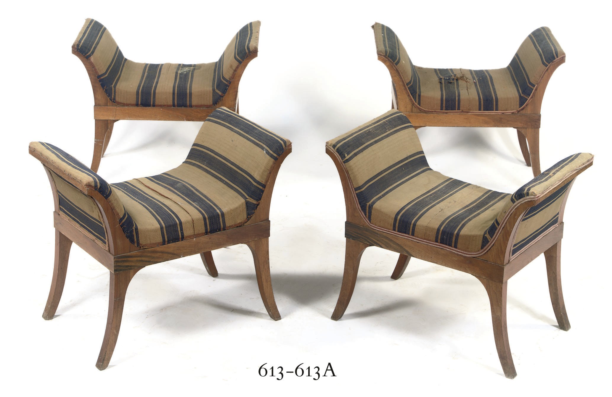 A PAIR OF GERMAN BIEDERMEIER CHERRYWOOD STOOLS