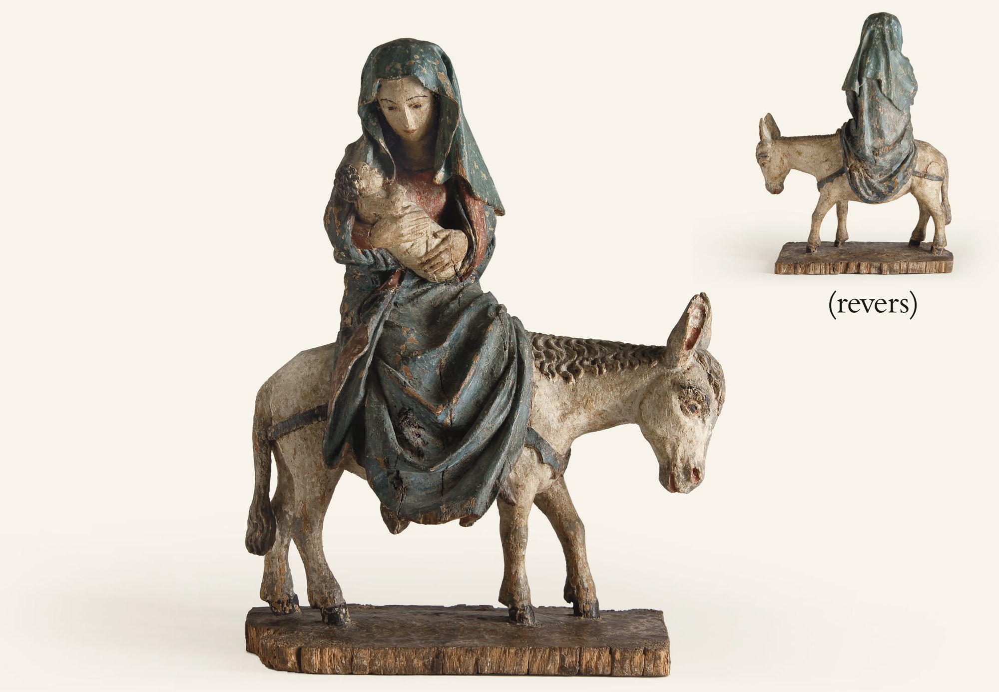 GROUPE EN BOIS SCULPTE ET PEINT POLYCHROME REPRESENTANT LA FUITE EN EGYPTE