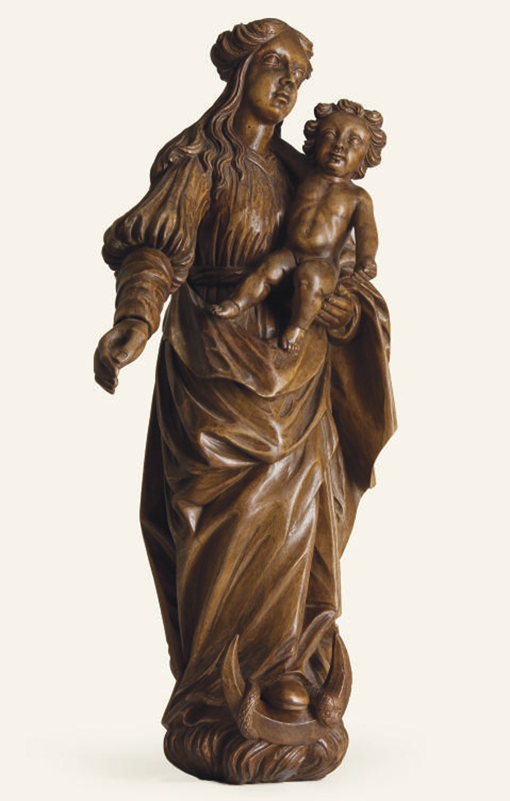 GROUPE EN BOIS SCUPLTE D'UNE VIERGE A L'ENFANT