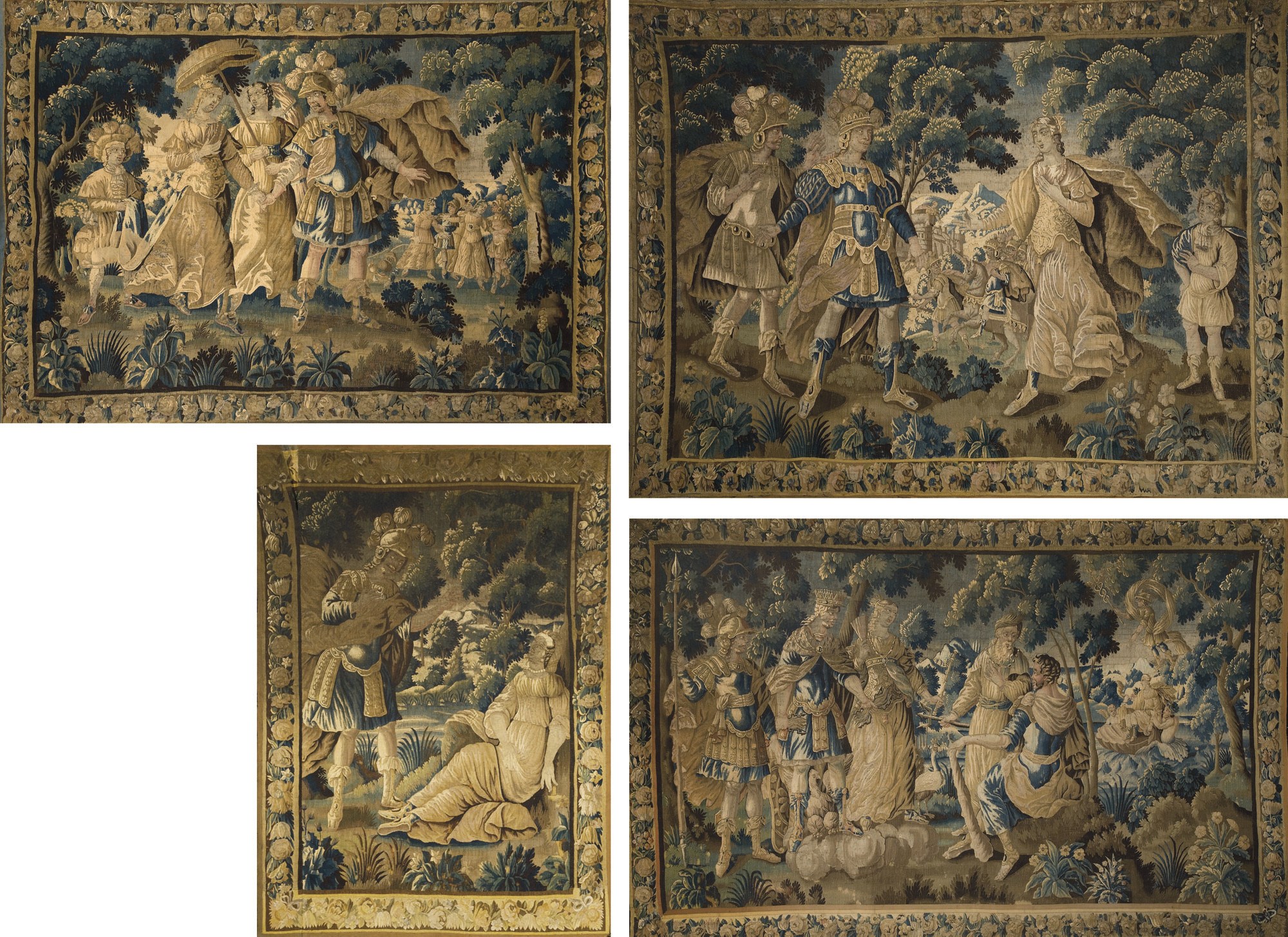 SUITE DE QUATRE TAPISSERIES D'AUBUSSON DE LA SECONDE MOITIE DU XVIIEME SIECLE