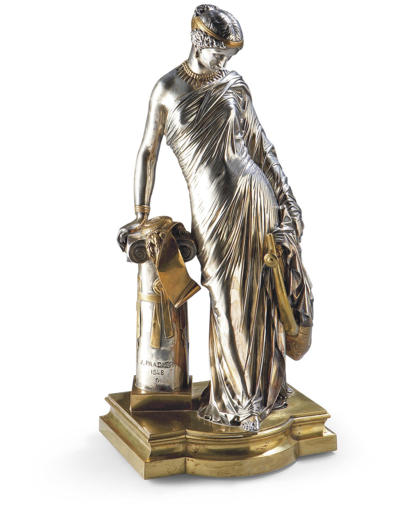 FIGURE REPRESENTANT SAPPHO EN BRONZE ARGENTE ET DORE