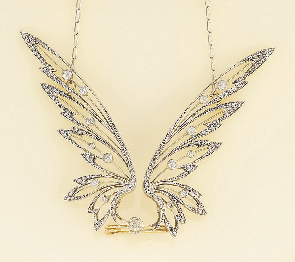 A Belle Epoque, gold, platinum and diamond brooch pendant necklace