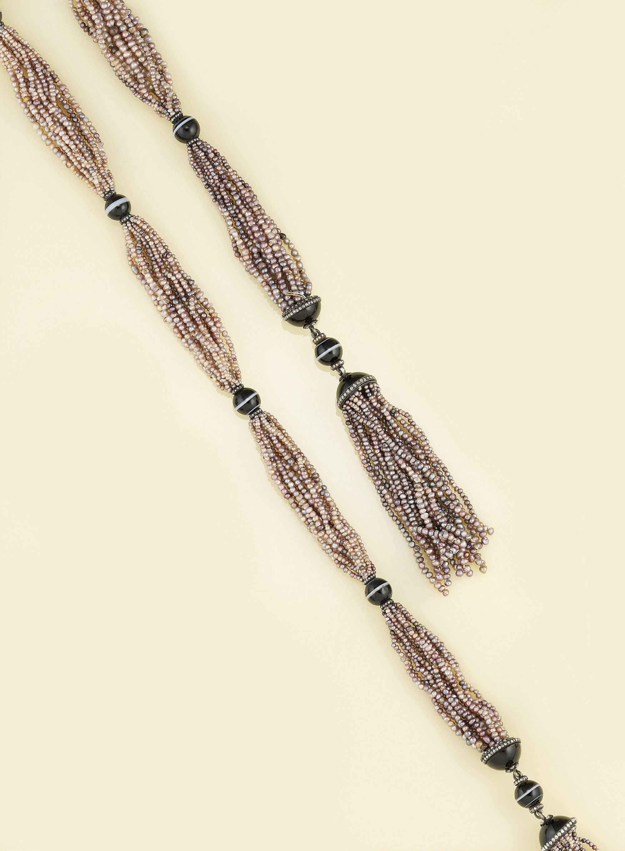 A Belle Epoque diamond and seed pearl sautoir