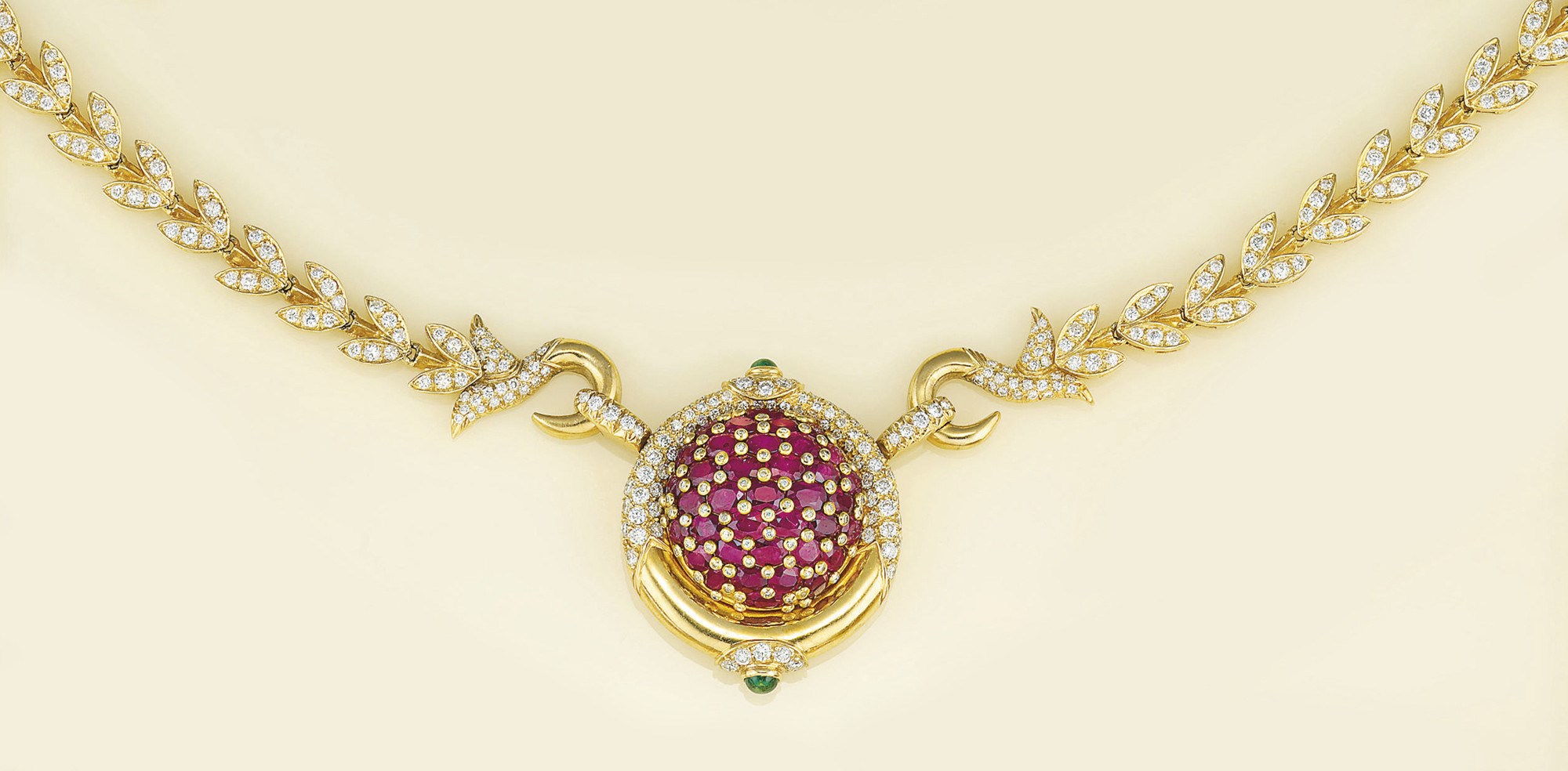 A ruby, diamond and emerald necklace