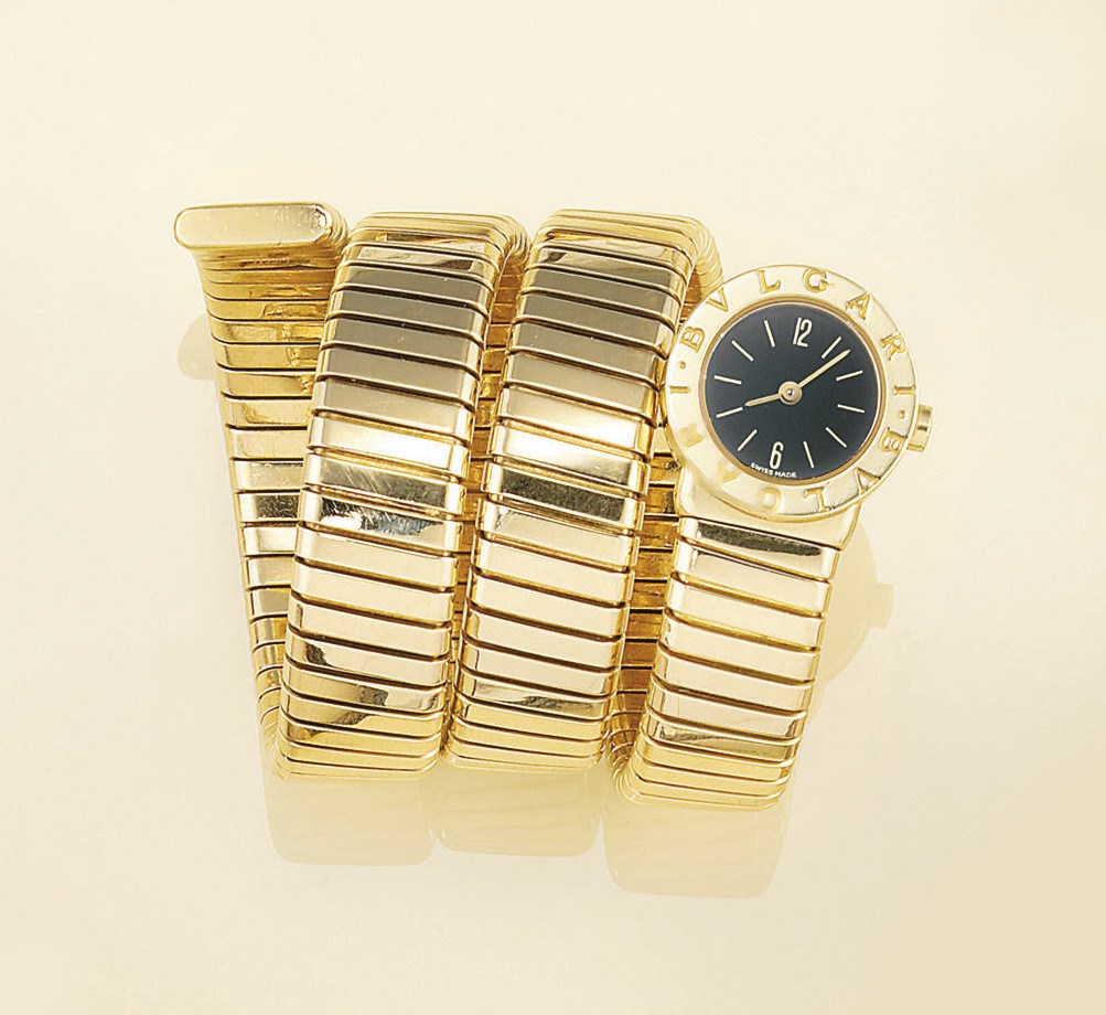 An 18ct. gold quartz "Tubogas" wristwatch, by Bulgari