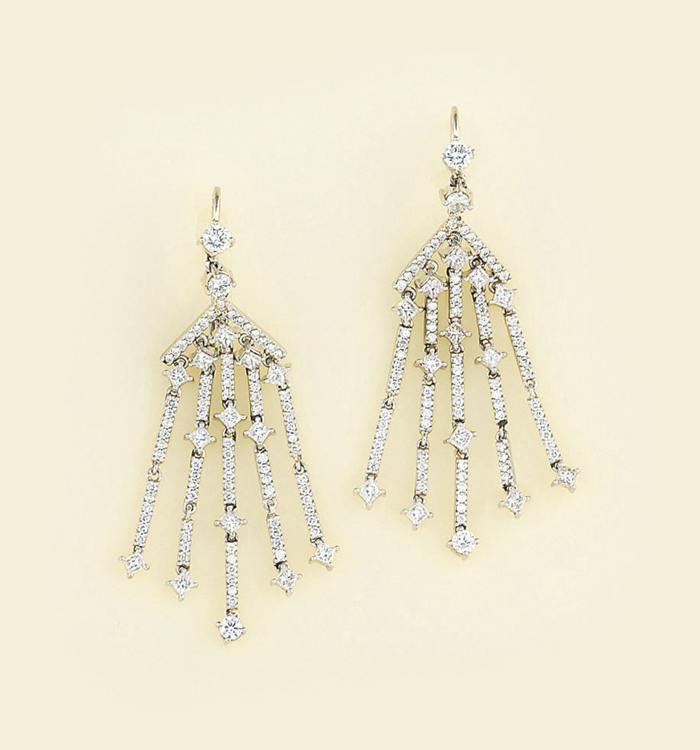 A pair of diamond tassel earpendants