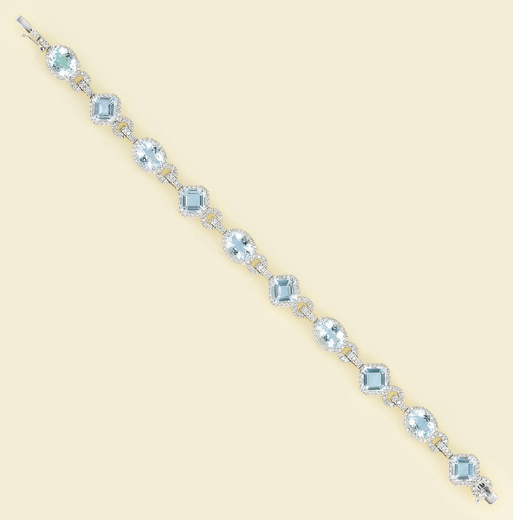 An aquamarine and diamond bracelet