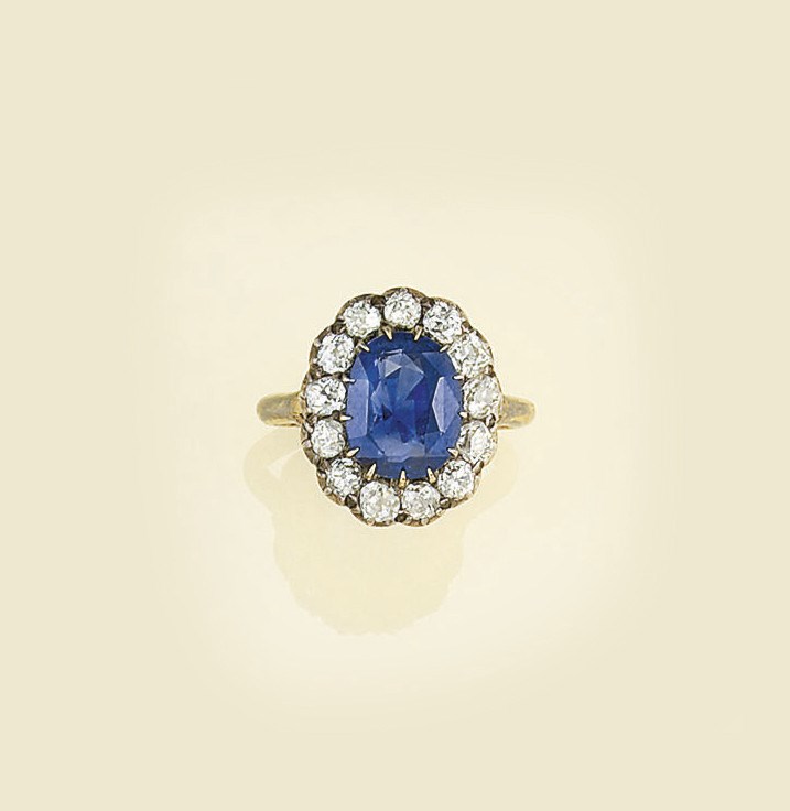 A late 19th century sapphire and diamond cluster ring