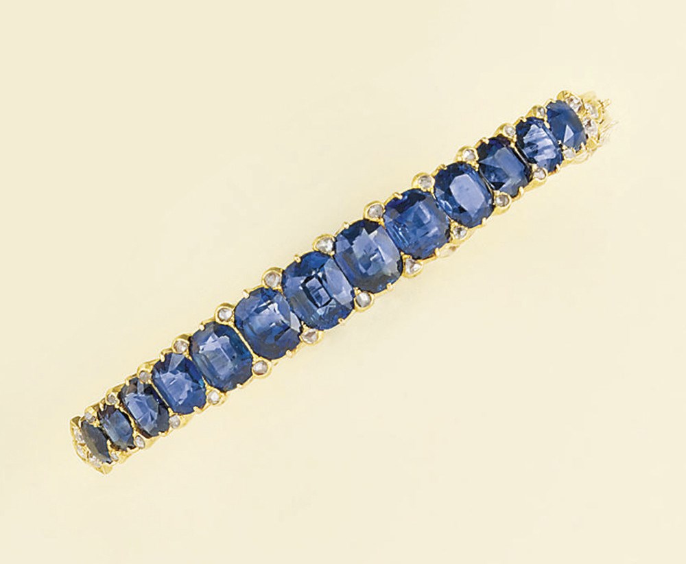 A sapphire and diamond bangle