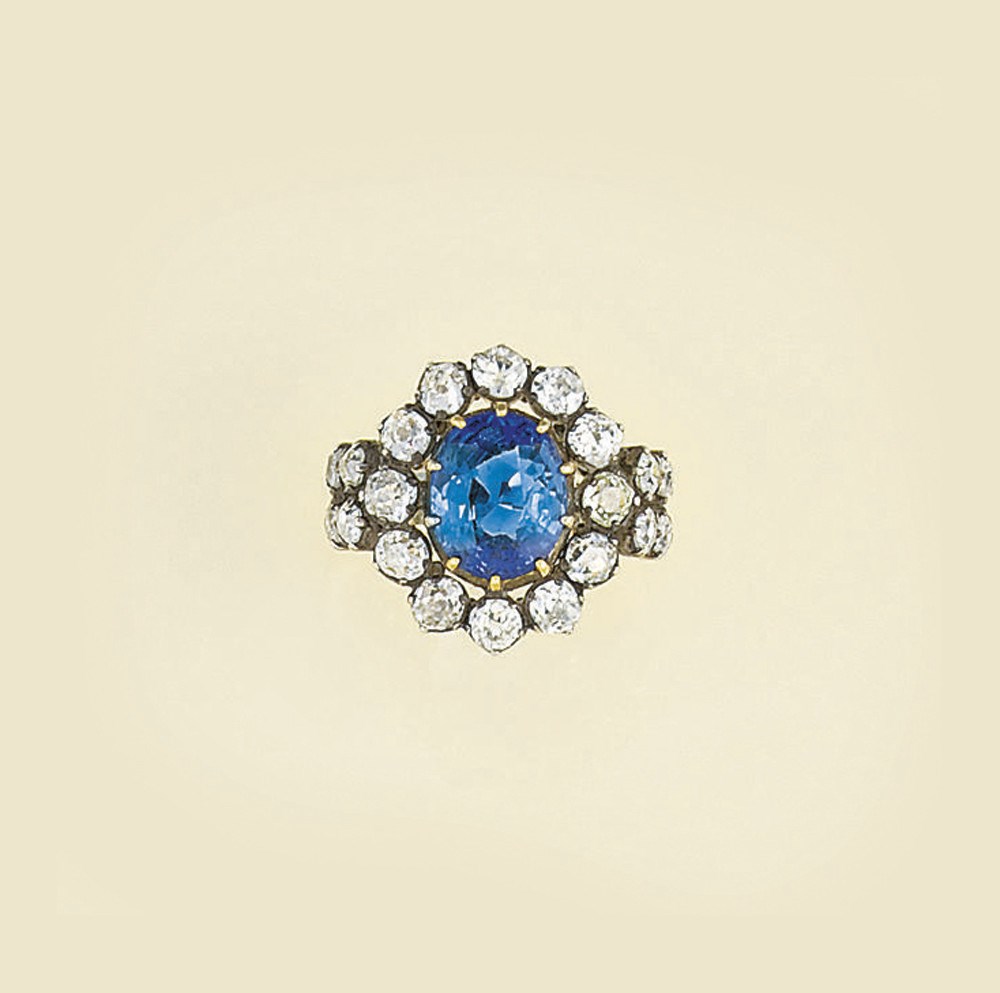A sapphire and diamond cluster ring