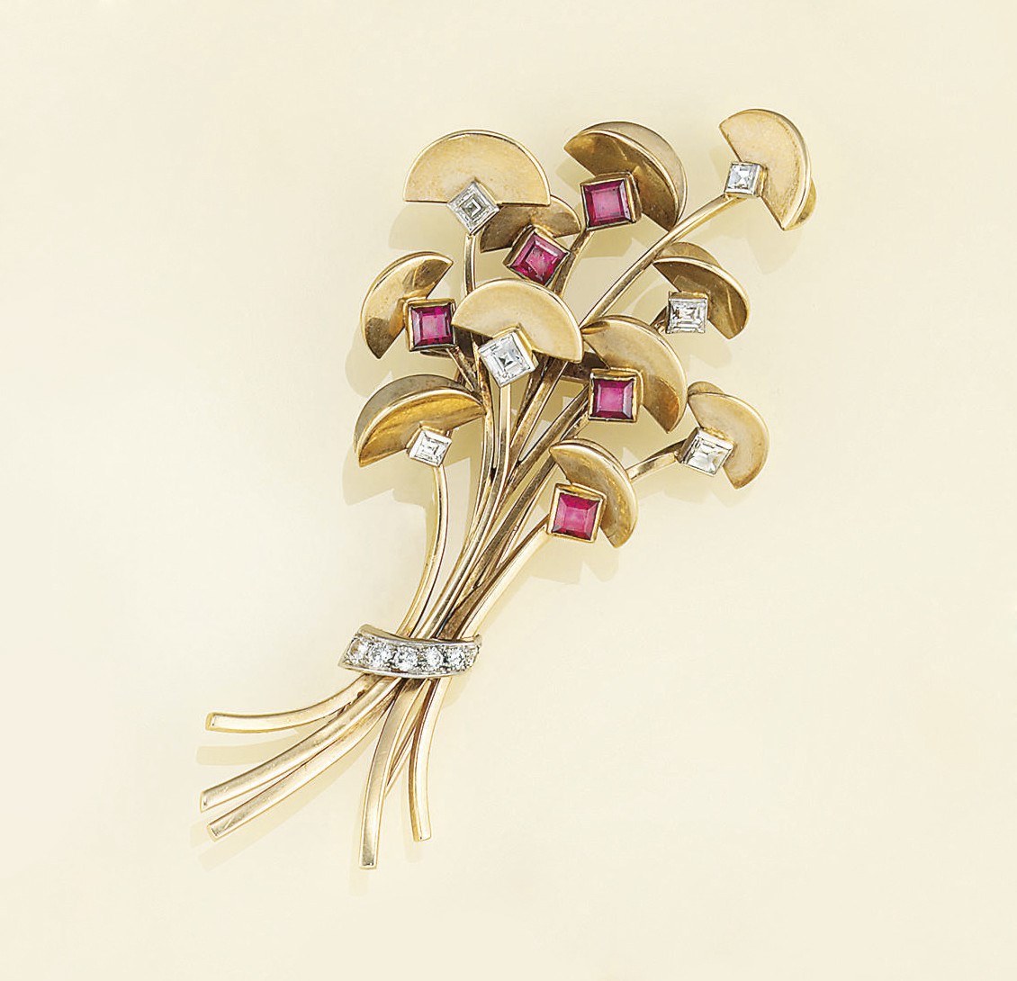 A ruby and diamond brooch, by Boucheron