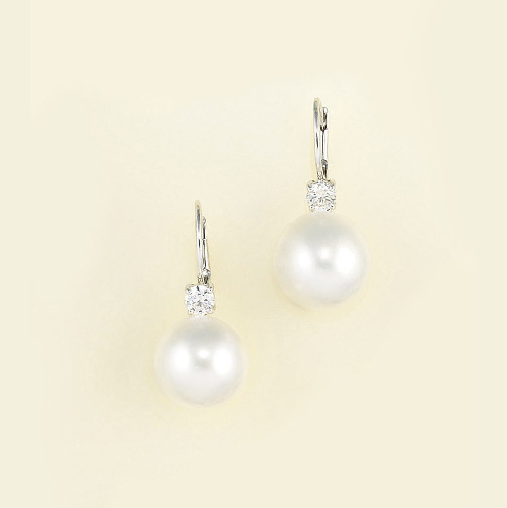 A pair of cultured pearl and diamond earpendants