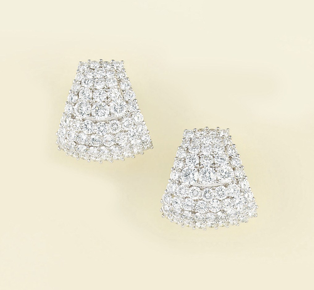 A pair of diamond earclips