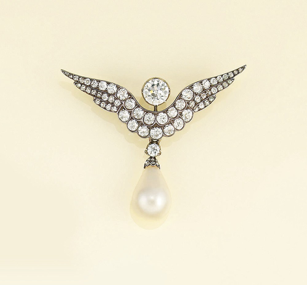 A late 19th century pearl and diamond brooch