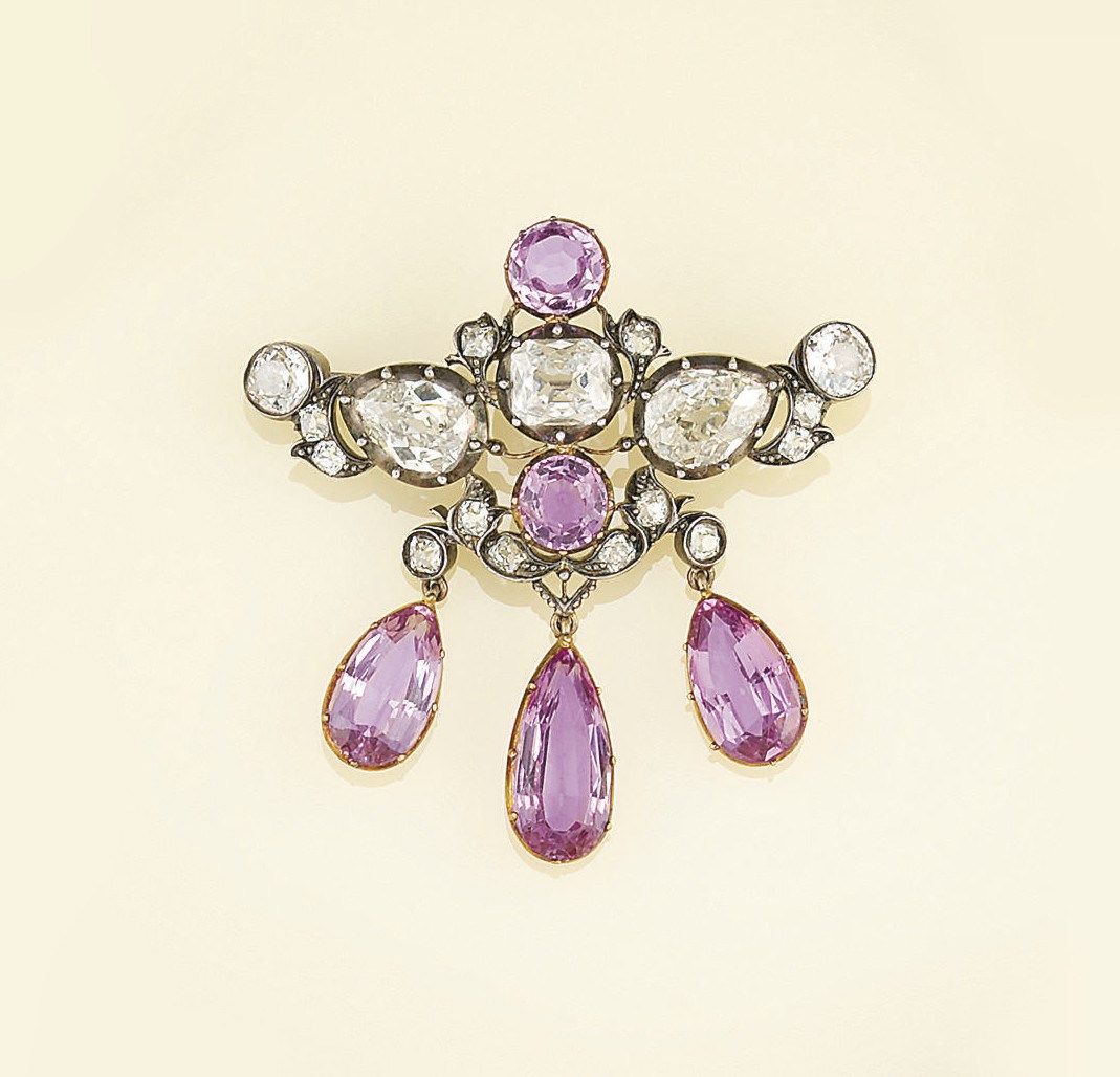 A late 18th/early 19th century diamond and pink topaz brooch