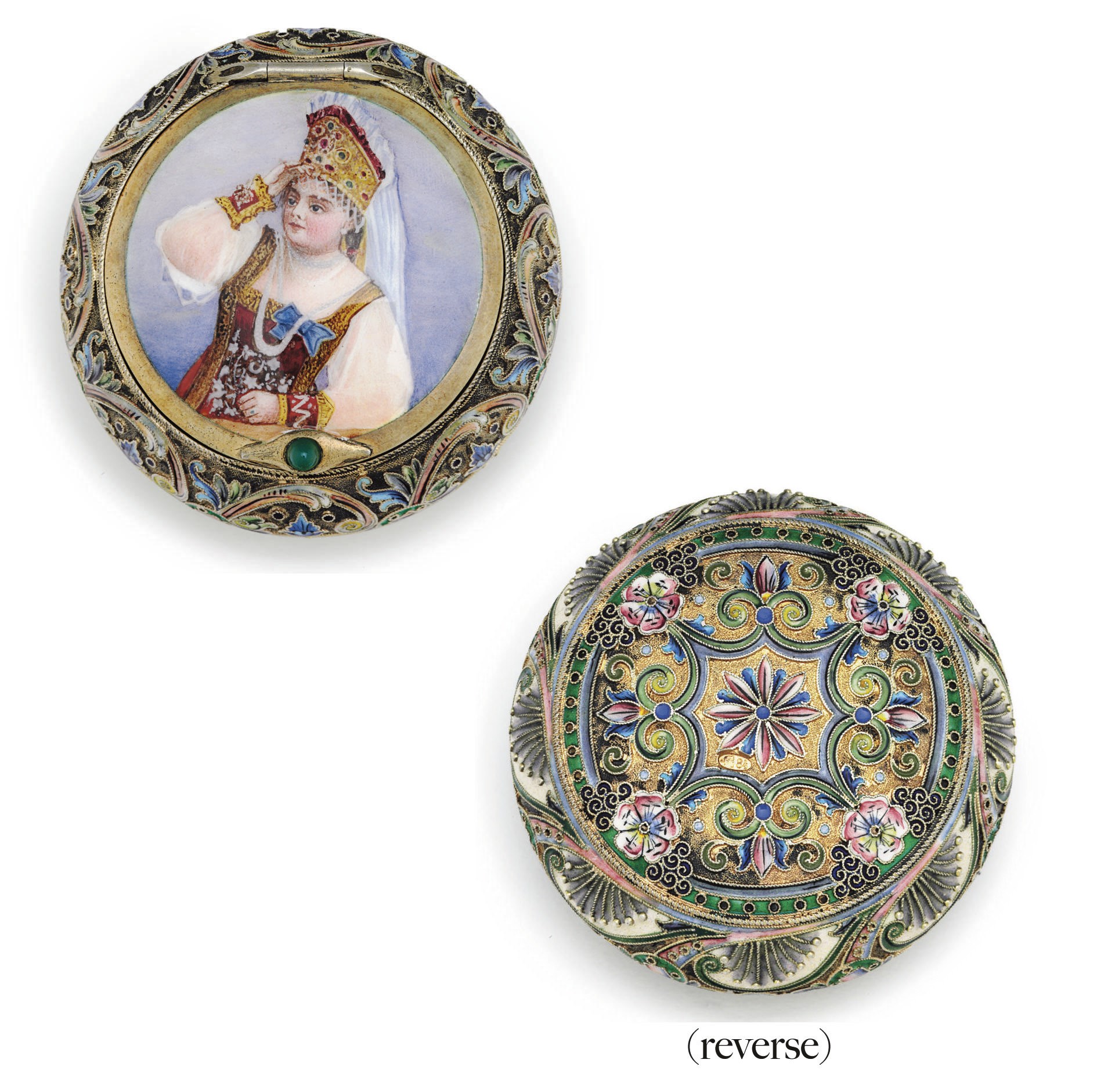 A Silver-Gilt, Cloisonné and En Plein Enamel Pill Box