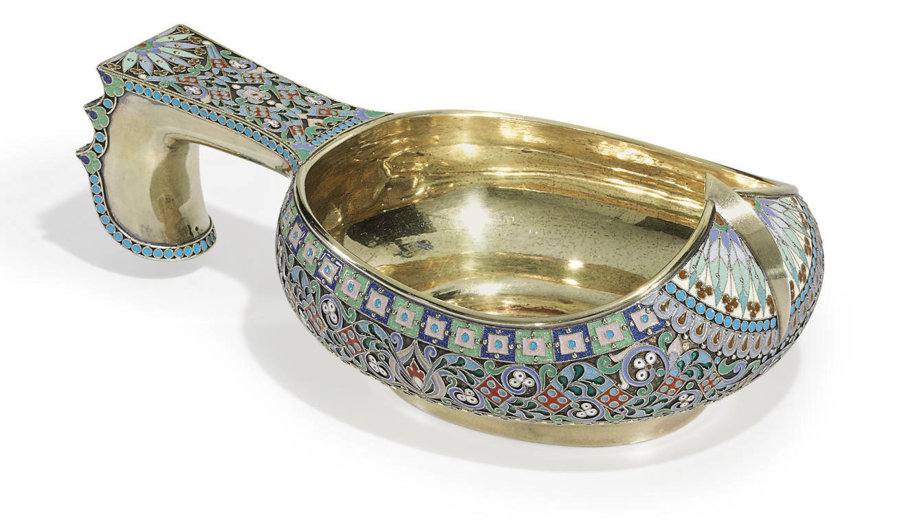 A Silver-Gilt and Cloisonné Enamel Kovsh