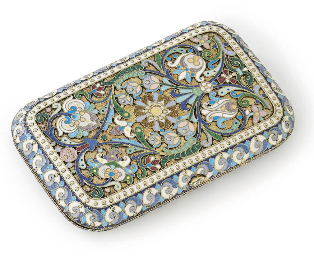 A Silver-Gilt and Cloisonné Enamel Cigarette Case