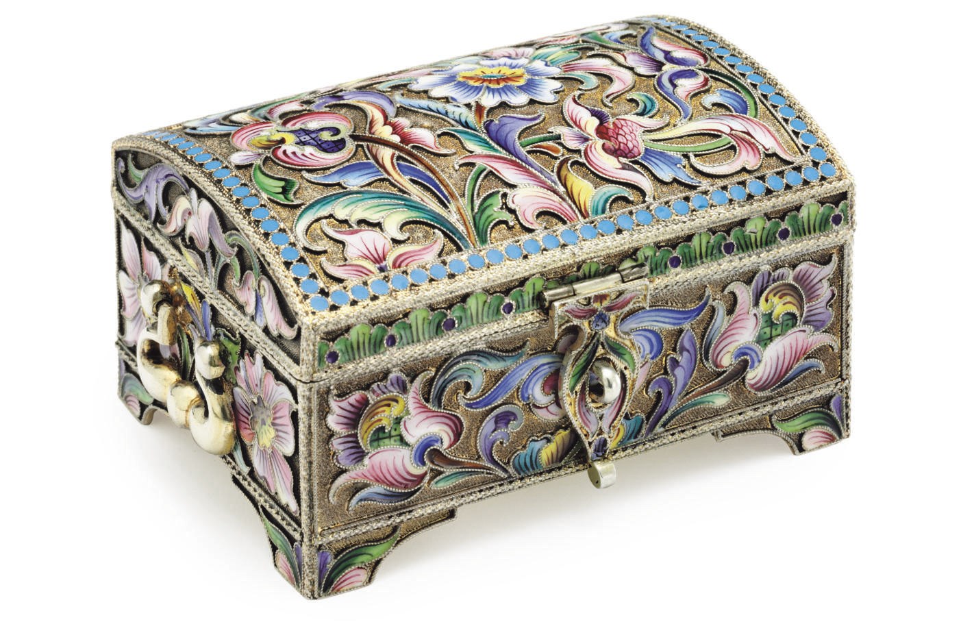 A Silver-Gilt and Cloisonné Enamel Casket