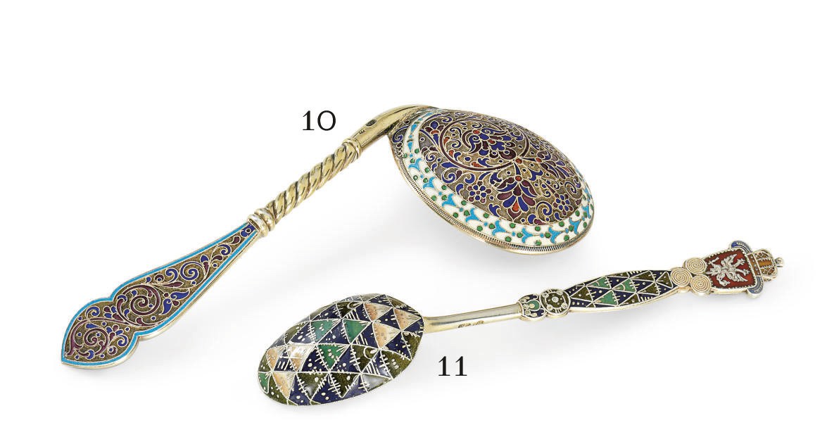 A Silver-Gilt and Cloisonné Enamel Caviar Spoon