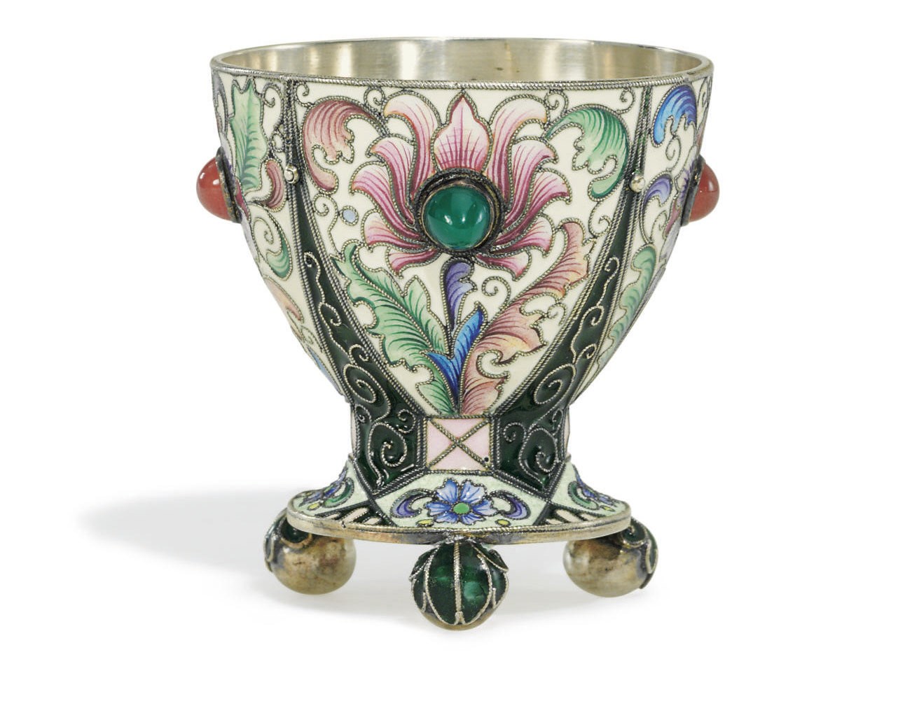 A Silver and Cloisonné Enamel Footed Cup