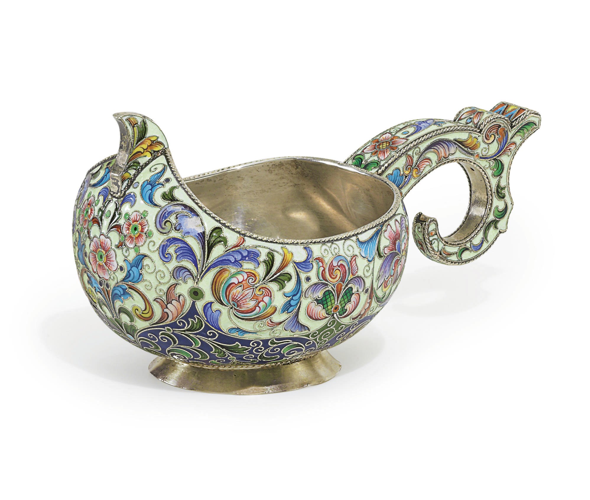 A Silver-Gilt and Cloisonné Enamel Kovsh